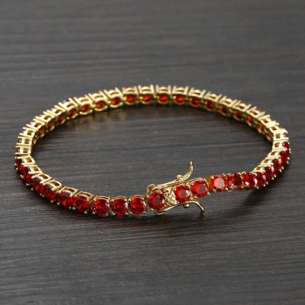 14K Gold 2ct Red Ruby Womens Gemstone Tennis Bracelet Ladies 7" 8" inch Jewelry